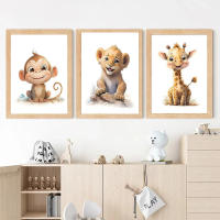 Póster de dibujos animados de animales de la selva, pintura en lienzo de elefante, León, hipopótamo, imágenes artísticas de pared para dormitorio de niños, decoración de habitación de bebé - details 3