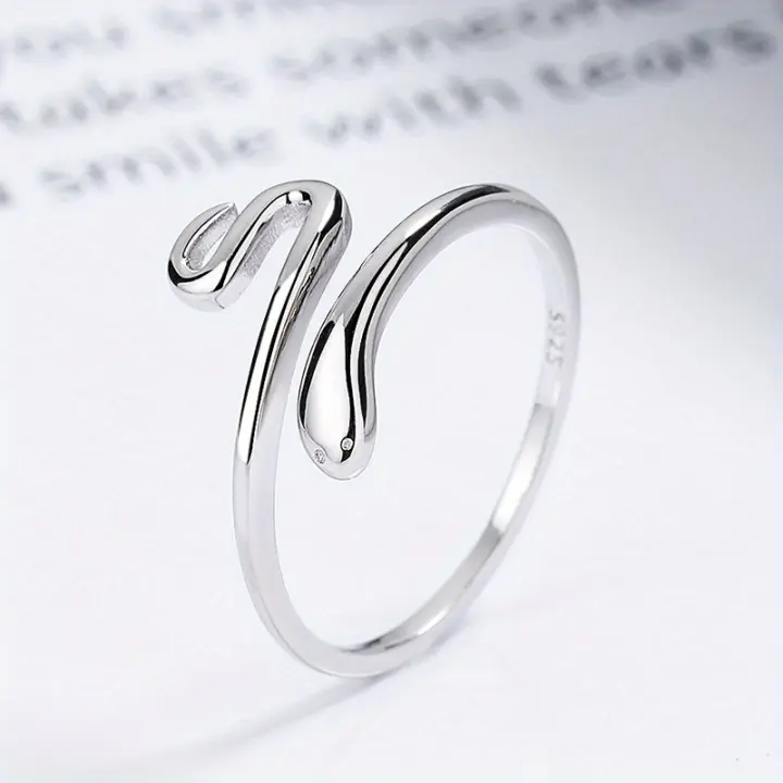 Anillo de plata de ley S925 con diseño de serpiente pequeña, joyería ajustable de estilo Simple - 1
