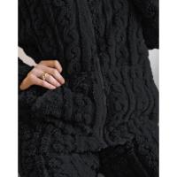 Conjunto De Pijamas De Dos Piezas Para Mujer, Conjunto De Top Y Pantalones De Manga Larga Con Cuello Levantado Texturizado De Jacquard Y Cremallera, Grueso Y Cálido, Otoño - details 2