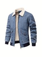 Chaqueta vaquera de lana cálida para hombre, abrigo informal con bolsillo con solapa y cuello de piel para Otoño e Invierno - details 7
