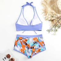 Bikini abierto con estampado de hojas retro en talla grande, conjunto de traje de baño de dos piezas con correas estables para mujer - details 76