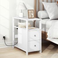 Mesita Auxiliar con Enchufe, Mesa Salón con 2 Cajones y 2 Estantes de Almacenaje, Mesa Delgada con Enchufe y Puertos USB, Apta para Salón y Dormitorio, Negro, 60x60x30 cm, BTS28sz - details 12