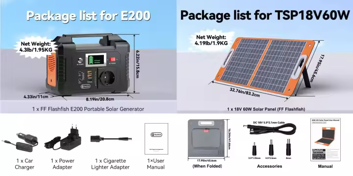 Generador Solar 151Wh AC 200W, Estación de Energía Portátil con Panel Solar Plegable de 18V 50W, Kit Completo de Batería para Camping. - 1
