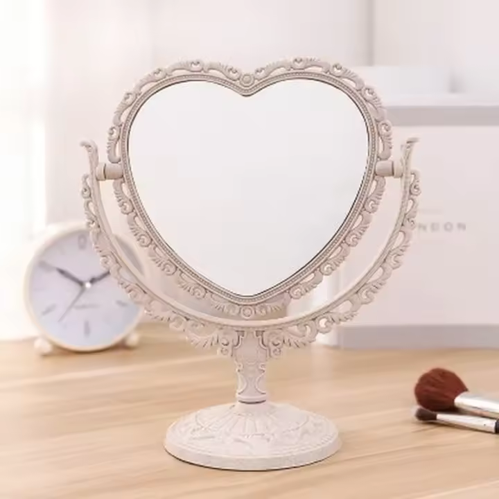 Espejo de maquillaje de escritorio con forma de corazón, tocador portátil de doble cara, cosmético compacto para mujeres - 1