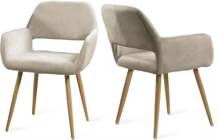 Juego de 2 Sillas de Comedor Vintage Retro Tapizadas en Gamuza con Reposabrazos y Patas Metálicas para Cocina/Salón - 1