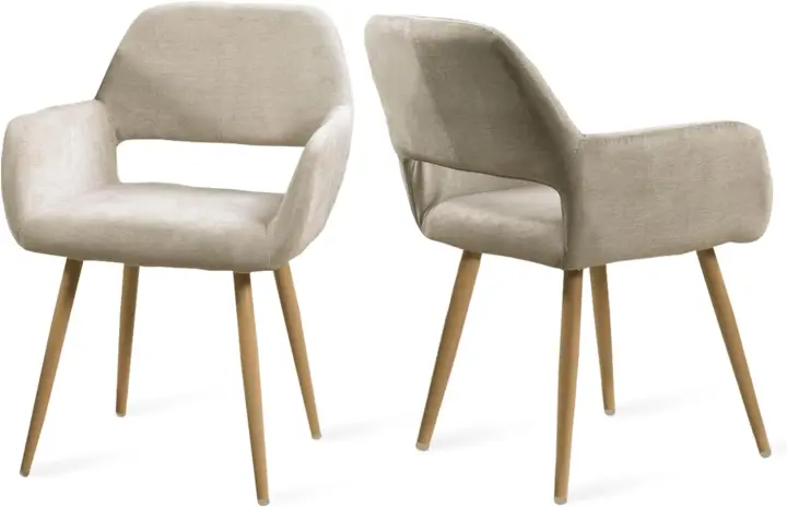 Juego de 2 Sillas de Comedor Vintage Retro Tapizadas en Gamuza con Reposabrazos y Patas Metálicas para Cocina/Salón - 1