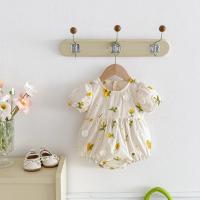 Pastoral niñas bebé bordado Floral mameluco de manga corta girasol mono infantil niño recién nacido ropa de bebé de una pieza - details 0