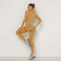 conjunto de yoga para mujer sin costuras ropa deportiva de gimnasio con manga larga sujetador de alto cinturón leggings de gimnasio traje deportivo - details 6