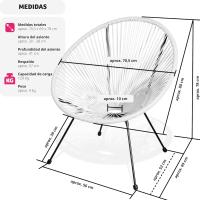 Juego de Sillas de Jardín Exterior Estilo Acapulco Resistente a la Intemperie, Polietileno para Cintas y Patas, Hasta 120kg Negro - details 18