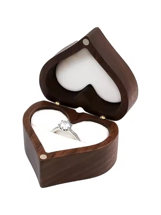 Caja de anillo de madera, ideal para el compromiso, diseño vintage y elegante. - 1