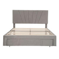 Cama de Almohada de Terciopelo Doble Tamaño 140 x 200 cm Marco de Almohada con Espalda y Cajón Grande Adecuada para Adultos y Adolescentes Gris - details 6