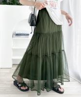 Falda larga de malla para mujer, falda de dos capas, línea A, color negro, blanco y verde, primavera y verano - details 11