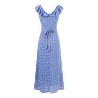 Vestido retro francés con volantes, borde de cordón, correa en la cintura, vestido corto floral, vestido largo de vacaciones, fiesta, falda. - details 2