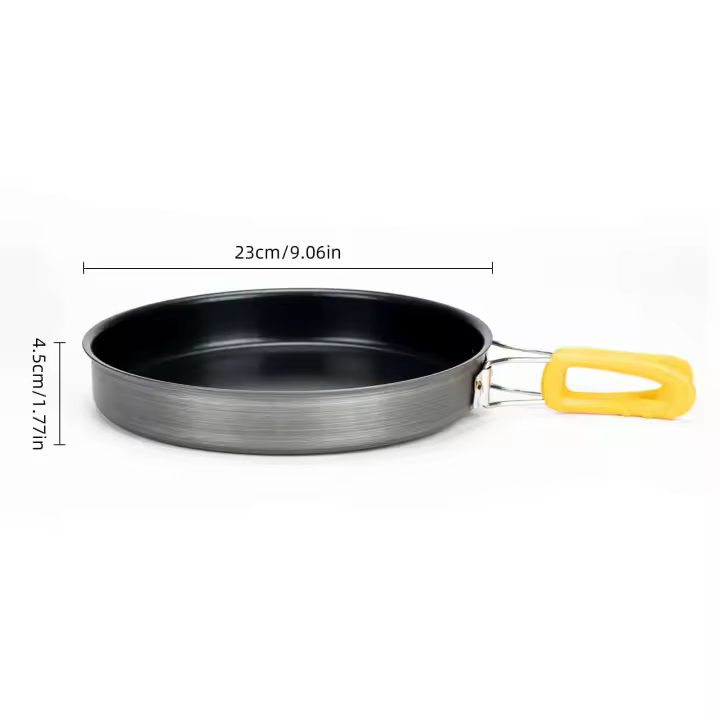 Aleación de aluminio de tamaño mediano antiadherente con mango plegable, muy adecuado para acampar al aire libre, tamaño pequeño, fácil de transportar, acampar - 1