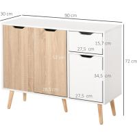 Aparador para Salón con 3 Puertas y Cajón Mueble Auxiliar para Salón Cocina Dormitorio 90x30x72 cm Blanco y Natural - details 2