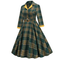Vestido de solapa de traje de manga corta, falda, estilo Hepburn, Leng inglés - details 1