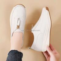 Nuevo estilo 2025, mocasines con cuña para mujer, peso ligero, suela de PU con cremallera, zapatillas informales con plataforma Beige para mujer, fabricante Big 43 - details 4