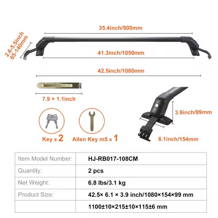 SucceBuy Barras transversales para portaequipajes, barras transversales de aluminio, riel lateral elevado con espacio, ajustable con cerraduras para SUV, sedanes y furgonetas - 1