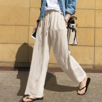 Pantalones casuales de color sólido de cintura alta de moda de pierna ancha para mujer, primavera y otoño - details 8