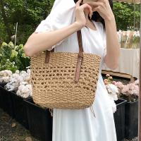 Bolso de paja hueco francés, tejido a mano, bolso de hombro para vacaciones en la playa, gran capacidad, versátil de color sólido - details 7