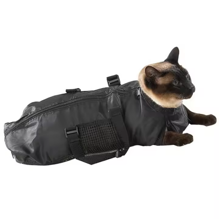 Bolsa de baño con tres cremalleras traseras para gatos, resistente a la suciedad, fácil de lavar, para baño y cuidado de gatos - 1