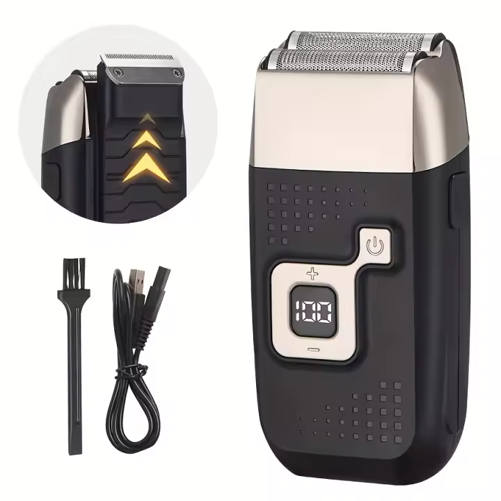 Maquinilla de afeitar eléctrica inalámbrica para hombre, maquinilla de afeitar recargable, recortadora de barba de precisión Sideburn, afeitadora de aseo lavable de doble hoja - 1