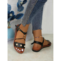 Sandalias planas de talla grande con hebilla en el tobillo y cuentas de perlas para mujer, novedad de verano - details 2
