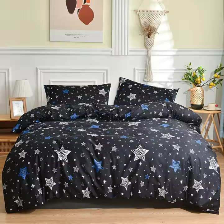 Seda de Cama con Estampado de Mármol Negro Edredón Simple de Estilo Dormitorio - 1