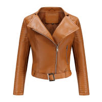 Abrigo corto de motociclista de piel sintética para mujer, chaqueta de manga larga con cremallera, ropa de otoño - details 47