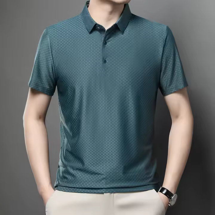 Polo de Sedosa de Hielo de Verano Camiseta de Negocios Casual con Cuello Redondo - 1