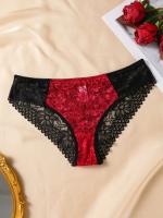 Una sola pieza, elegante encaje negro y rojo sexy de dos tonos de ropa interior para mujeres, con una entrepierna cómoda y transpirable. - details 1