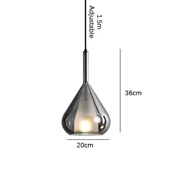 Lámpara colgante de cristal con forma de gota de agua, doble pantalla de cristal gris humo, lámpara colgante moderna para isla de cocina, comedor, sala de estar, cama - 1