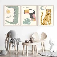 Póster de Niños de Dibujos Animados Nórdicos JUBEER en Lienzo Arte de Pared para Guardería Pintura de León y Elefante en Bosque Decoración de Habitación de Bebé - details 3