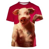 Interesante camiseta con estampado 3D de cerdo de talla grande para hombre, camiseta deportiva para exteriores Fiess, pantalón corto informal de calle transpirable de secado rápido, manga - details 3