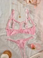 Conjunto de lencería erótica de encaje floral, sujetador de busto abierto y tanga de entrepierna abierta, ropa sexy para mujer - details 8
