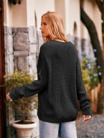 Suéter elegante de punto para mujer, jersey básico con bolsillo y cuello redondo, holgado, Vintage, otoño e invierno, 2023 - details 2