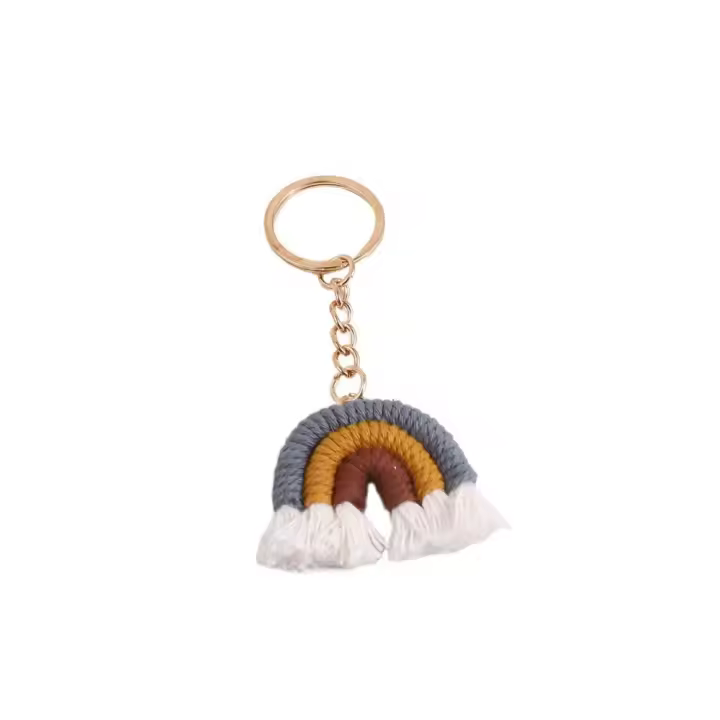 Colgante de borlas, llavero de arcoíris de tres colores, bonito llavero tejido hecho a mano, llavero de arcoíris de punto dulce duradero, regalos - 1