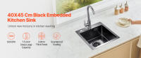 SucceBuy Estación de trabajo para fregadero de cocina de 40 cm, fregadero de montaje superior de acero inoxidable 304, lavabo de granja de un solo tazón con accesorios, negro - details 0