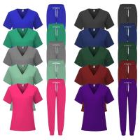 Muchos colores, conjuntos de uniformes para enfermería con cuello en V para mujer, uniforme médico morado menta, pantalones de pierna para correr, conjuntos de enfermeras médicas - details 1