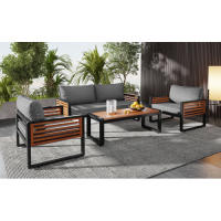 Juego de Exteriores de Jardín Marco de Hierro Galvanizado Mesa de Comedor de 4 Piezas - details 11