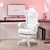 Silla de juego para ordenador, diseño ergonómico, con respaldo alto, soporte lumbar, reposapiés, piel sintética - details 36