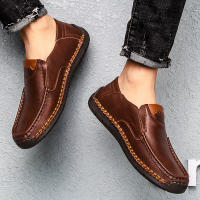 Zapatos De Cuero Hechos a Mano Para Hombre Mocasines Casuales Cómodos Zapatos Planos Para Exterior Caminar Talla Verdadera Para Adultos - details 11