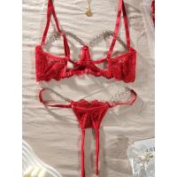 Conjunto de lencería de encaje floral erótico, sujetador abierto transparente y tanga con cadena, lencería sexy y ropa interior - details 14