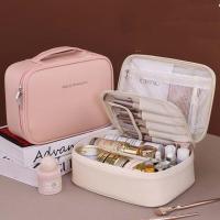 Bolsa cuadrada de cuero PU para cosméticos, bolsa de maquillaje impermeable desmontable, bolso, organizador de artículos de tocador, bolsa de viaje para lavado - details 2