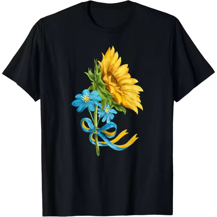 Camiseta para hombre con diseño de girasoles y flores silvestres de Ucrania en colores de la bandera de Ucrania - 1