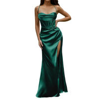 Vestido de corsé de satén con tirantes finos para mujer, vestido de noche, vestido de pescado, Vestido de realce - details 4