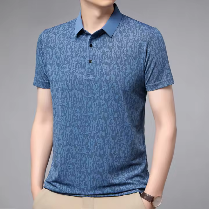 Polo de Algodón de Seda de Verano Camiseta de Negocios Casual para Hombres - 1
