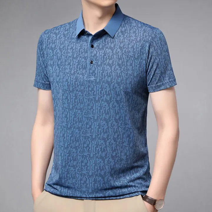 Polo de Algodón de Seda de Verano Camiseta de Negocios Casual para Hombres - 1