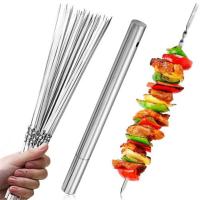 Juego de brochetas planas Kabob de 35CM de largo, palos de barbacoa de acero inoxidable, pinchos de Metal para barbacoa - details 3