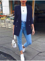 Chaqueta Blazer De Moda Para Mujer Casual Vintage Largo Manga Casual Oficina Primavera Otoño Chaqueta Lady Con Cuello Lapel Outerwear Estándar - details 2